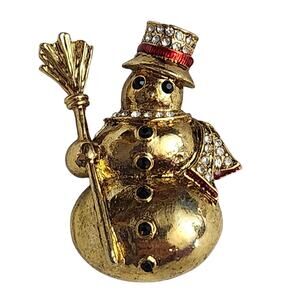 Vtg 1928 Collection Gold Tone Snowman Christmas Pin Brooch